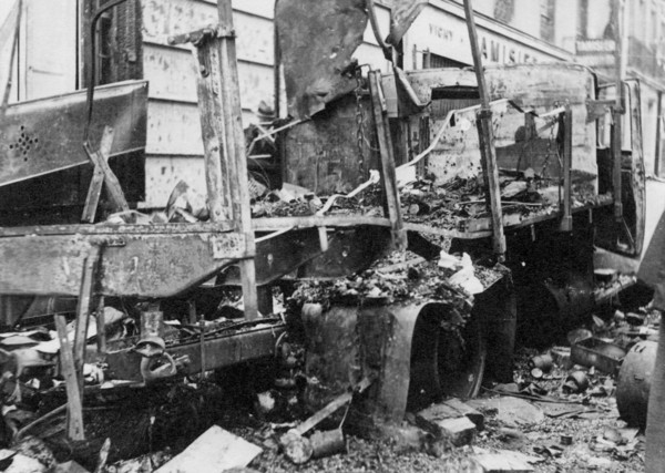 Burnt-out truck, in the Rue de Castiglione, Paris, during the Liberation (August 1944)