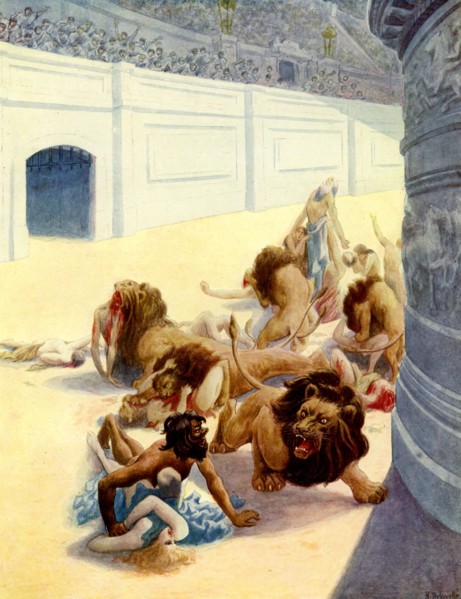 Lion ready to attack in the Arena of Rome