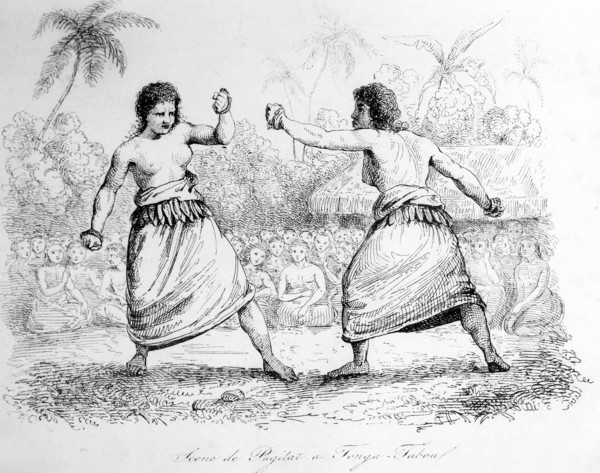 Scène de lutte, Ïles TONGA (Océanie)