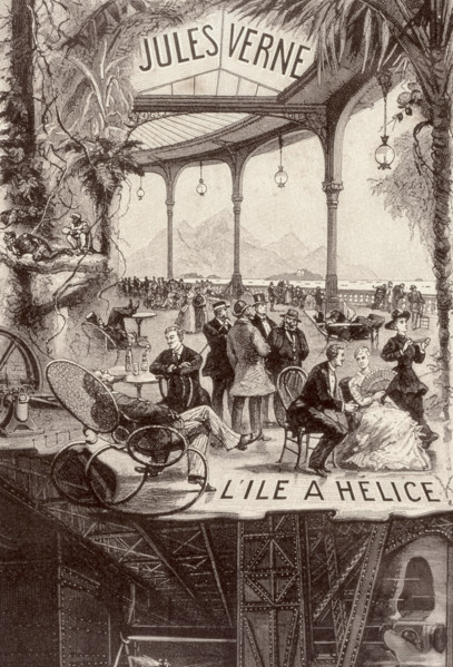 Illustration of the narrative 'Propeller Island' by Jules Verne