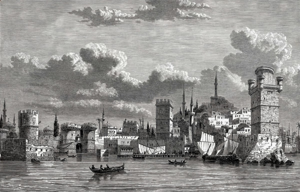 Vue de la ville de Rhodes pendant les Croisades