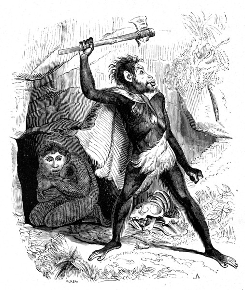 The fossil man. from artwork " The universe before mankind " by M. Boitard 
Paris 1863
