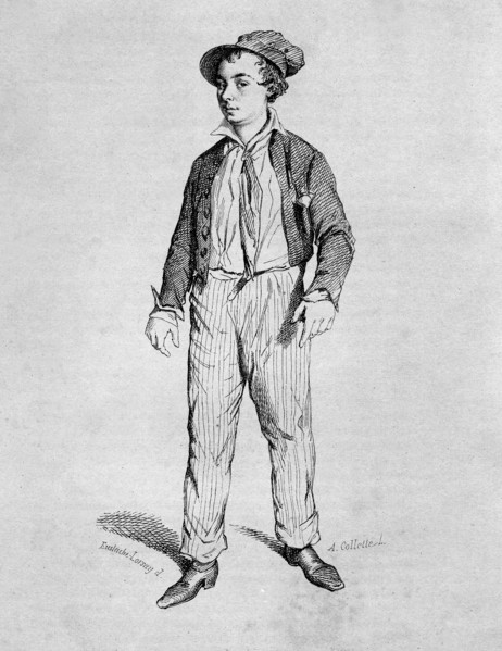 1820-1896, the french actor Charles Perey,in the play " The 3 kids " Design
by Eustache Lorsay.