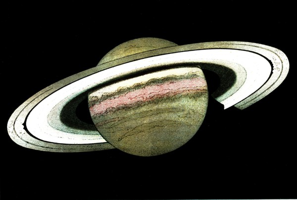 Planet Saturn and its rings. Observed and drew on December 30th, 1874 by L. TROUVELOT  ( Book " The