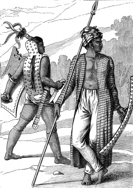 Warriors of the Ombay island and the Guébè island , near Timor island.Travel
by Louis de