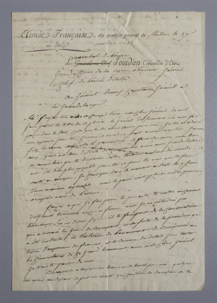 Manuscript written by Marshal Jourdan, announcement made to General Ernouf (27 Messidor, Year XII)