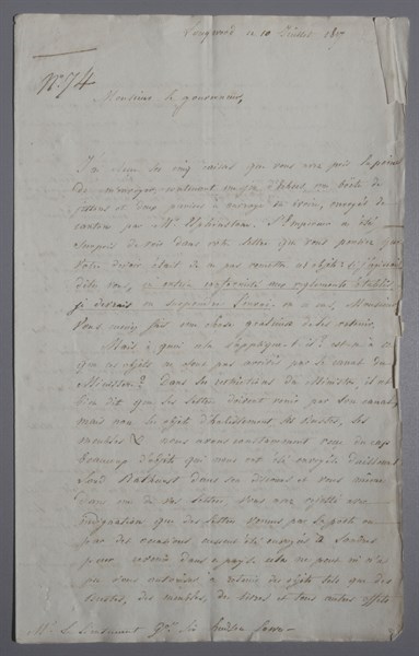 Letter of Grand Marshal Bertrand sent to the English governor (1817)
