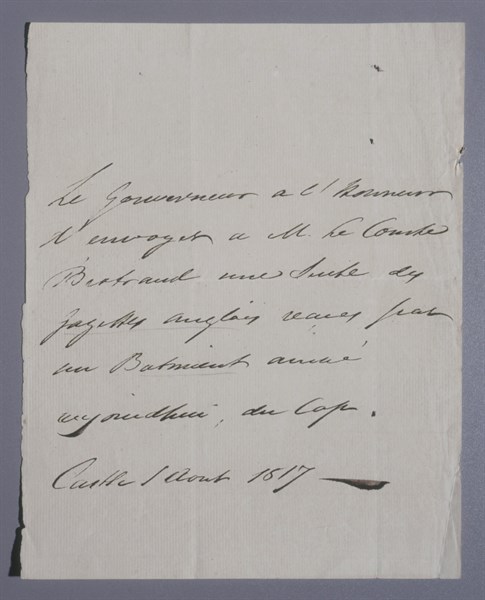 Letter of Hudson Lowe to the Grand Marshal Bertrand (1817)