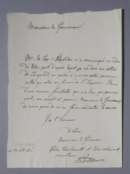 St. Helena island, Letter of Piontkowski to the English governor (1816)