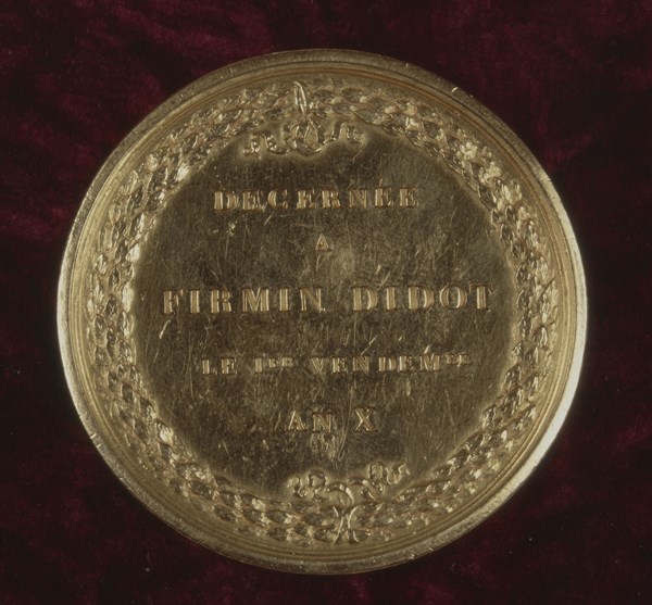 Gold medal (22 carats) awarded to Firmin-Didot by First Consul Napoleon Bonaparte (1800)