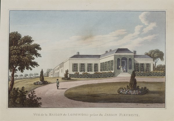 Engraving, 'View of Longwood House near the garden' (1819)