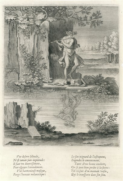 Olympos jouant de la flûte