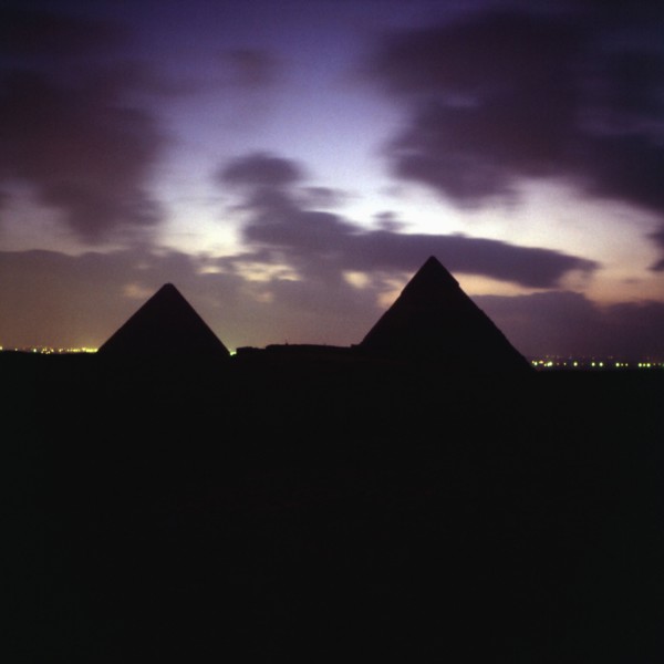 Giza plateau, Pyramids of Cheops and Khephren, seen at night