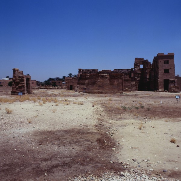 Temple of Medinet Habou, nilometer, rear of the temple of the Thutmoses and the "Migdol" fortified tower