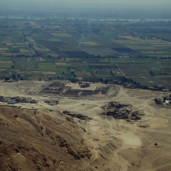 Ramesseum, Temple of Ramses II, the temple seen from the Theban mountains