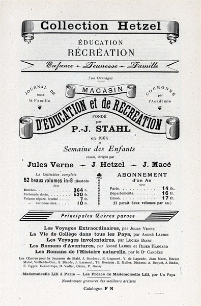 Collection Hetzel, Magasin d'éducation et de récréation, publicité