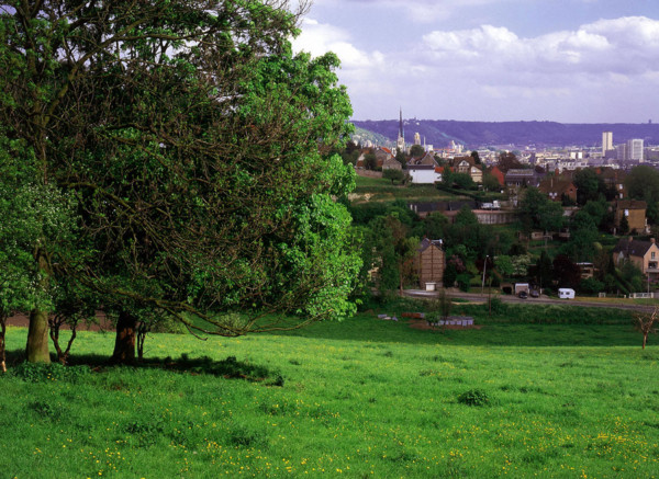 Vue du haut du vallon nord, en contrebas du Centre Universitaire, en direction de Rouen