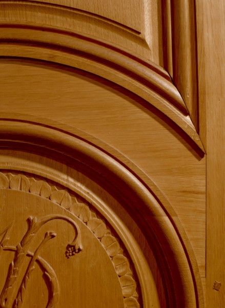 Siège de la Banque de France, rue de la Banque, Paris 1er / Détail de porte en bois sculptée /