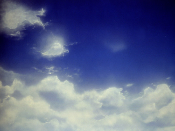 Cloudy sky. Painted canvas tarp