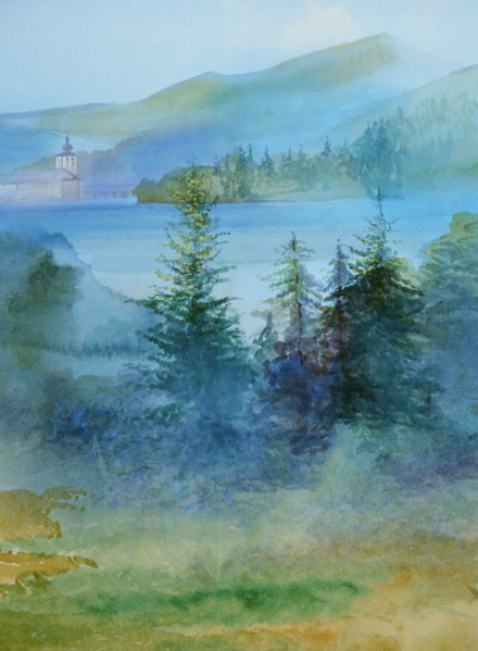 Bâche peinte. Paysage