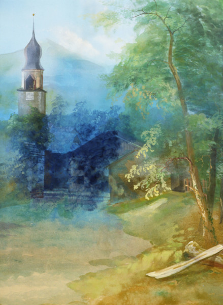 Bâche peinte. Paysage
