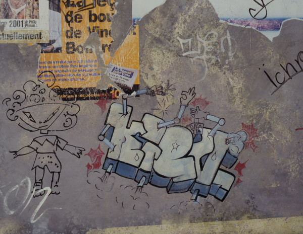Painted canvas tarp. Graffiti
