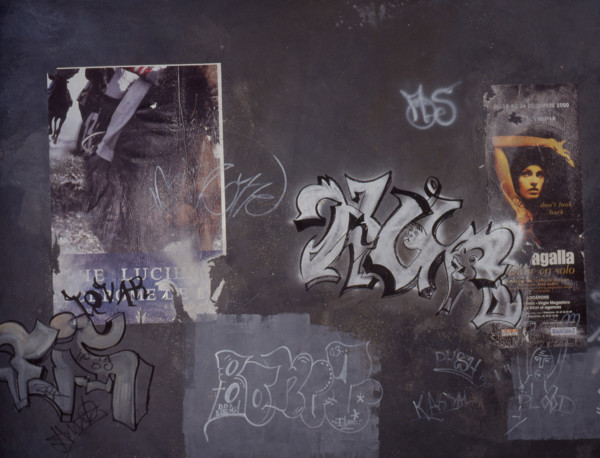 Painted canvas tarp. Graffiti