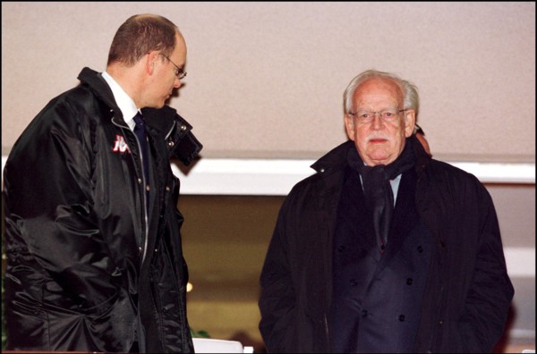 11/16/2001. Prince Rainier and his son Prince Albert of Monaco attend at the French championship soccer game Monaco vs Marseilles.