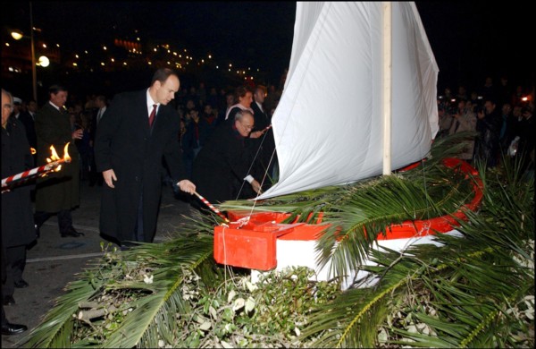 01/26/2002. Princess Stephanie and Prince Albert of Monaco celebrate Sainte Devote.