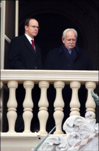 01/27/2002. Prince Rainier of Monaco and his son Prince Albert celebrate Sainte Devote.