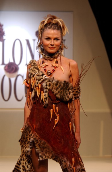 10/30/2002. Chocolate dresses fashion show at "Salon du Chocolat" exhibit in Paris