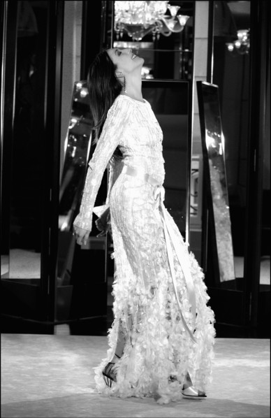 05/00/2003. EXCLUSIVE Elsa Zylberstein tries gowns on at Chanel's before the 56th Cannes Film