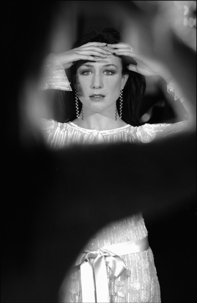 05/00/2003. Elsa Zylberstein tries gowns on at Chanel's before the 56th Cannes Film