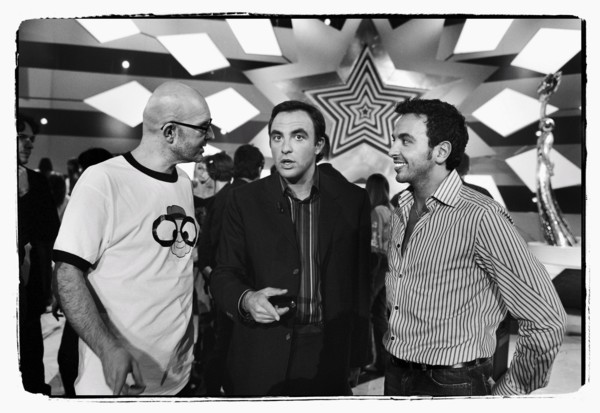 12/00/2003. Nikos Aliagas, host of the Star Academy shows backstage and on stage.