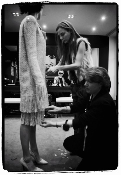 01/00/2004.  Chanel Fashion Designer Karl Lagerfeld, backstage of the Haute Couture Spring-Summer 2004 fashion show.