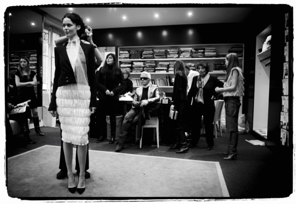 01/00/2004.  Chanel Fashion Designer Karl Lagerfeld, backstage of the Haute Couture Spring-Summer 2004 fashion show.