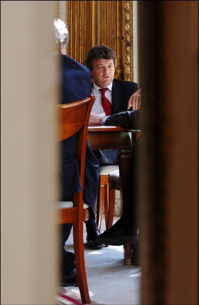 04/01/2004. EXCLUSIVE Jean-Louis Borloo, the fisrt day of the new Minister for Employment, Labor and Social Cohesion.