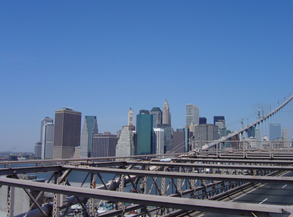 New-York (USA), Manhattan, Financial District, vue du Brooklyn Bridge