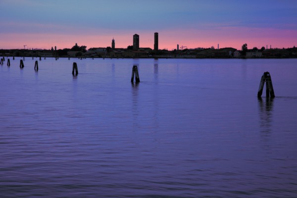 Lagune nord de Venise au soleil couchant