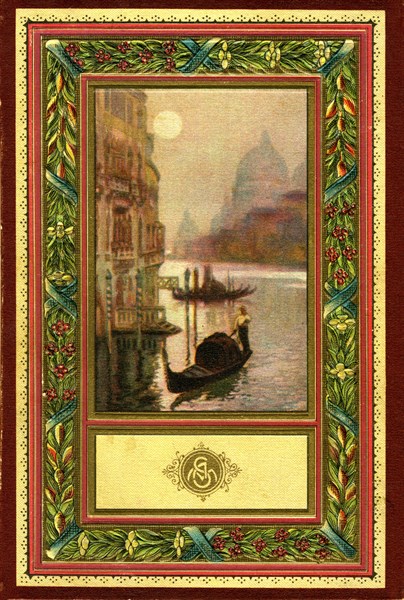 Venice, Italy,  circa 1920 : "Venezia". The Grand canal, The Church of the Salute; gondolier.
