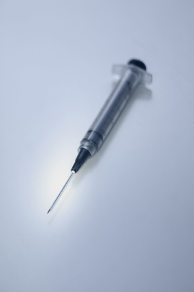 Closeup of a hypodermic needle.