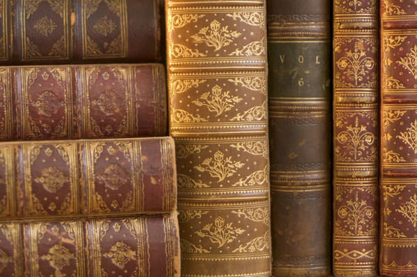 Closeup of beautifully bound books.
