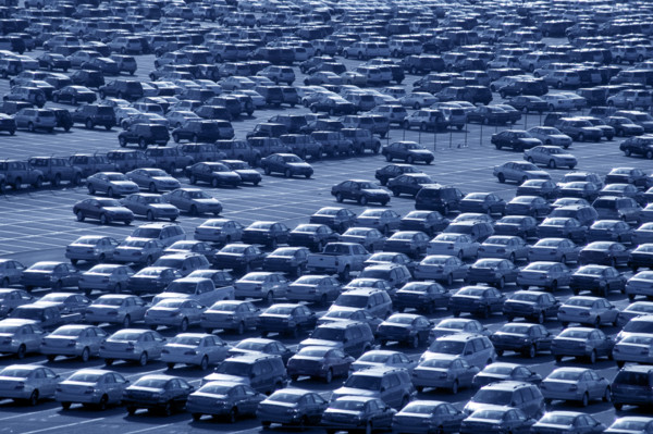 New cars awaiting delivery to customers.