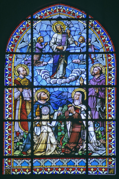 Stained glass window in Spanish church.