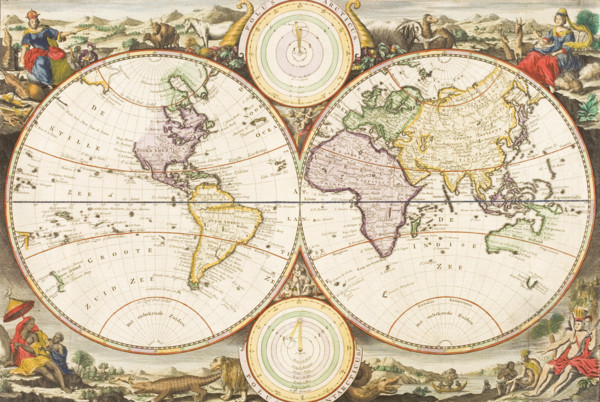 An antique map of the world.