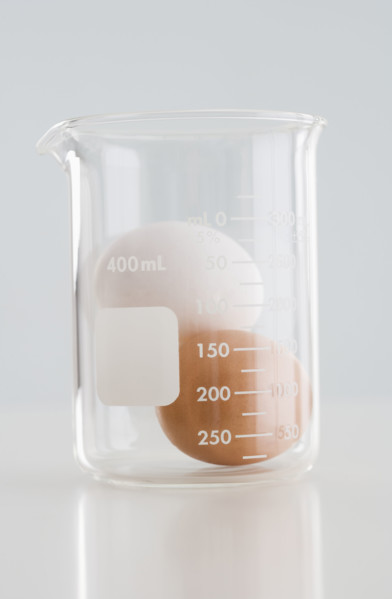 Eggs in glass beaker.