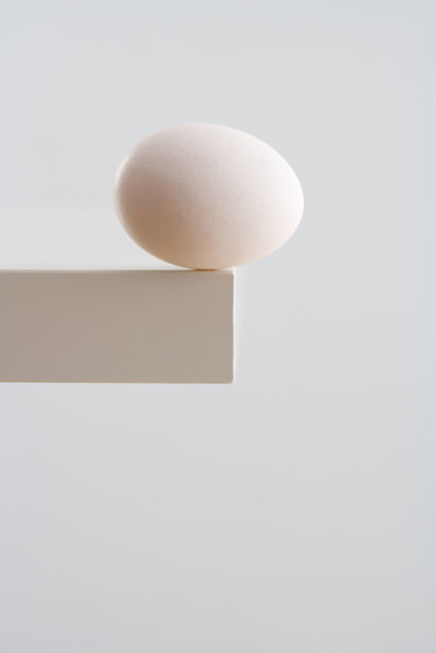 Egg on edge of table.