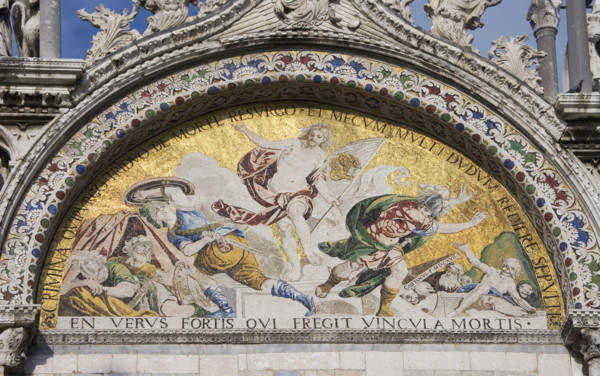 The Resurrection Byzantine mosaic on St Mark's Basilica Venice Italy.