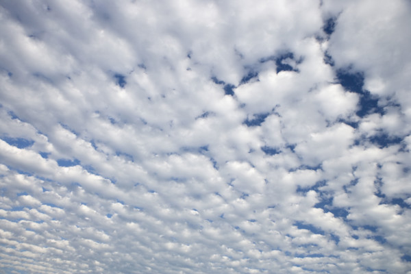 White clouds covering blue sky.