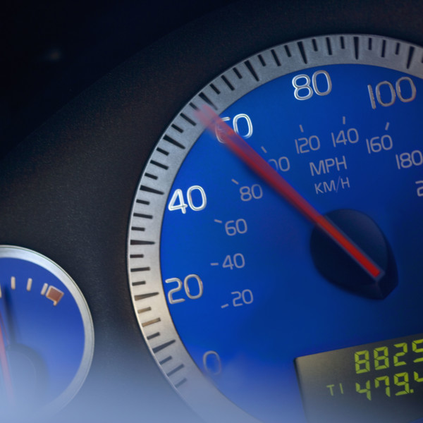 Close-up of speedometer.